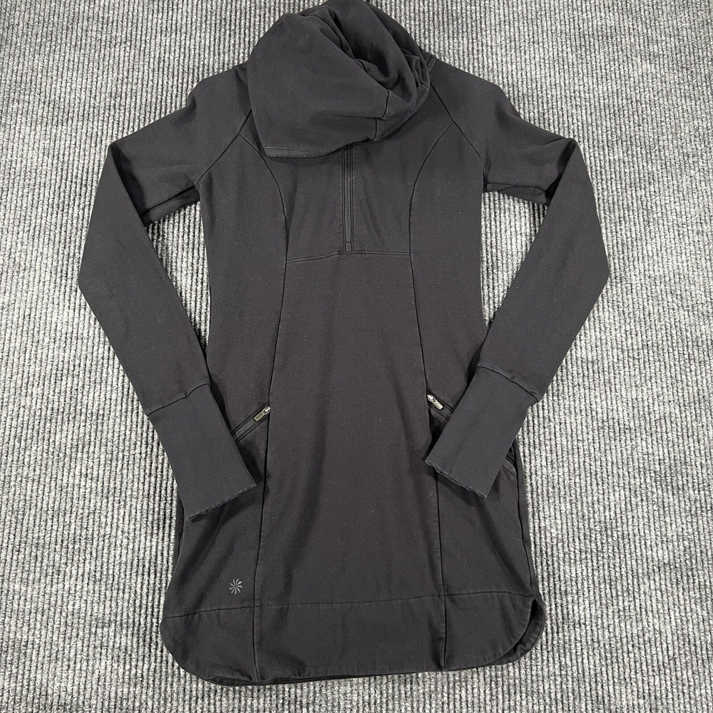 Athleta Hoodie Womens 2XS Black Long Sleeve Soft Activewear 1/4 Zip